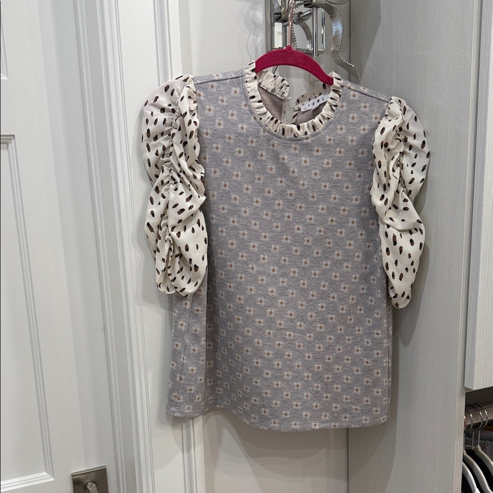 THML Blouse with Polka Dot Puff Sleeves